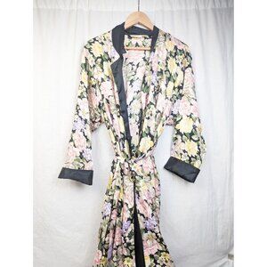 Victoria's Secret Women's Vintage Black Floral Wrap Front Robe with Cuffs Sz P/S